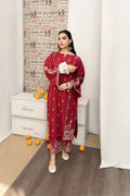 URGE - 3PC LAWN EMB SHIRT WITH MONARK PRINTED DUPATTA AND DYED TROUSER - EL137 RD
