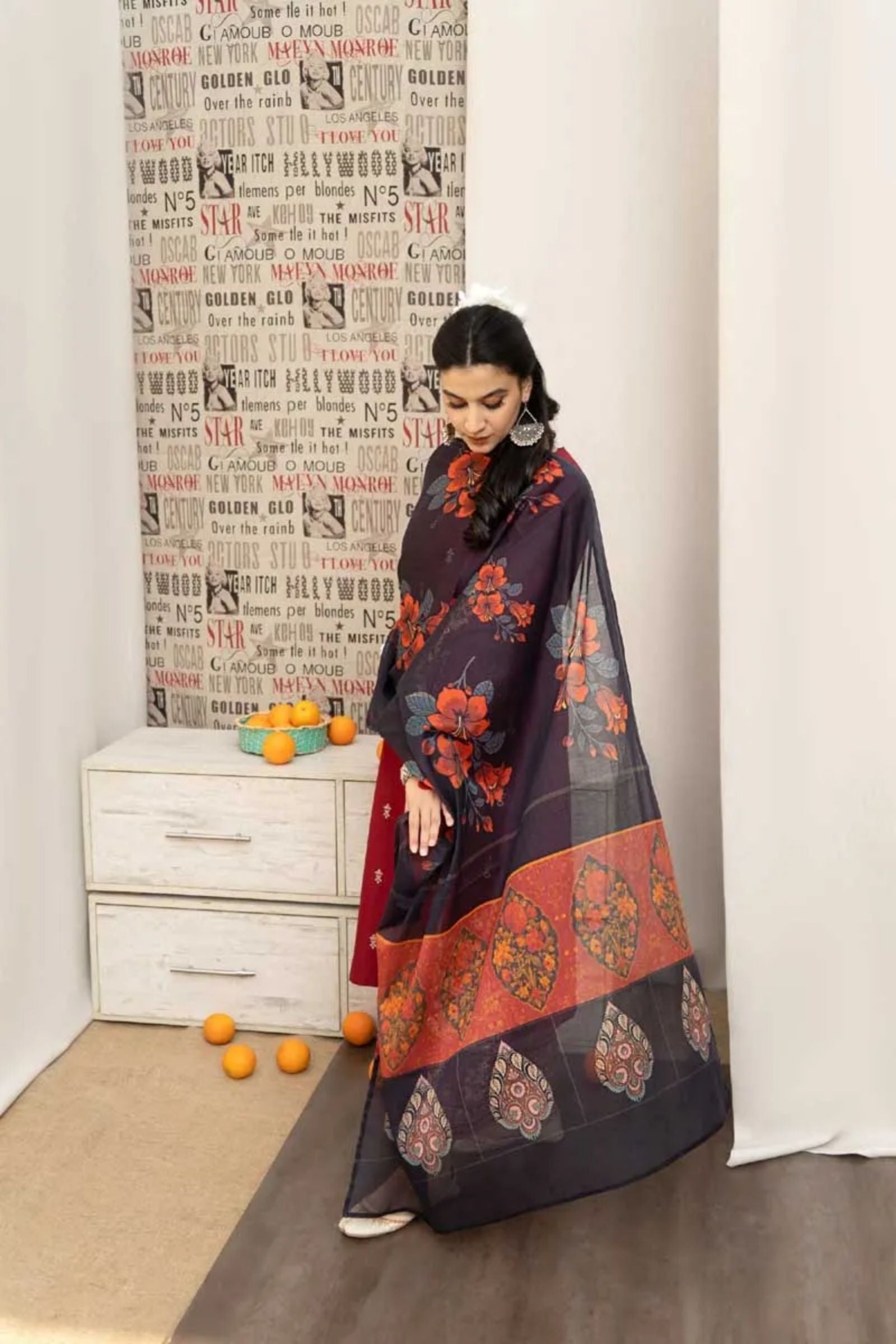 URGE - 3PC LAWN EMB SHIRT WITH MONARK PRINTED DUPATTA AND DYED TROUSER - EL137 RD