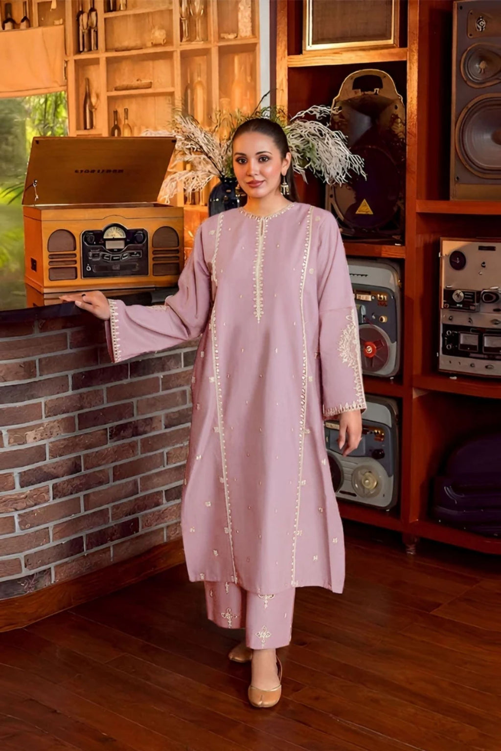 URGE - 2PC LAWN EMB SHIRT WITH LAWN DYED TROUSER - D 88