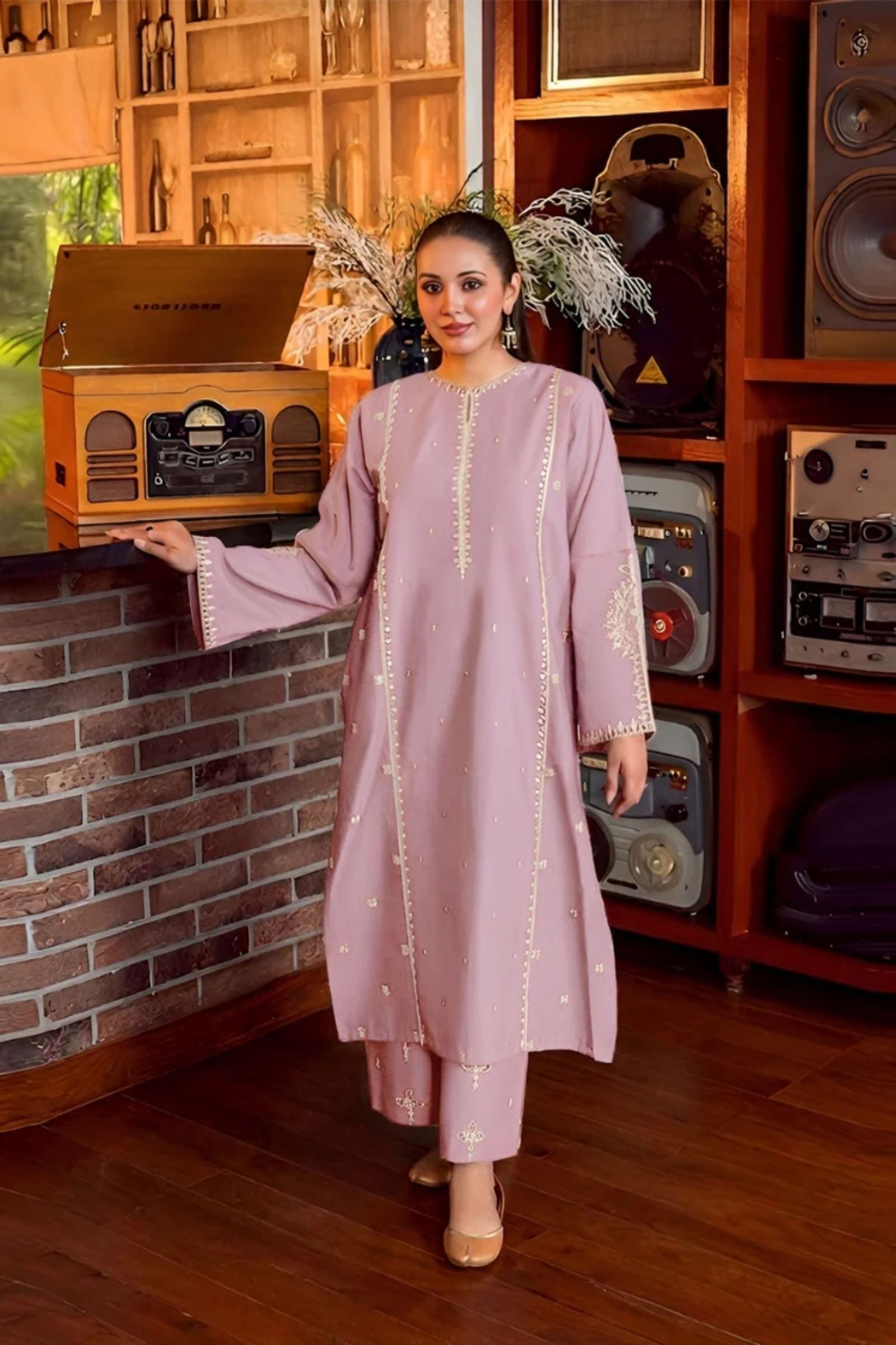 URGE - 2PC LAWN EMB SHIRT WITH LAWN DYED TROUSER - D 88