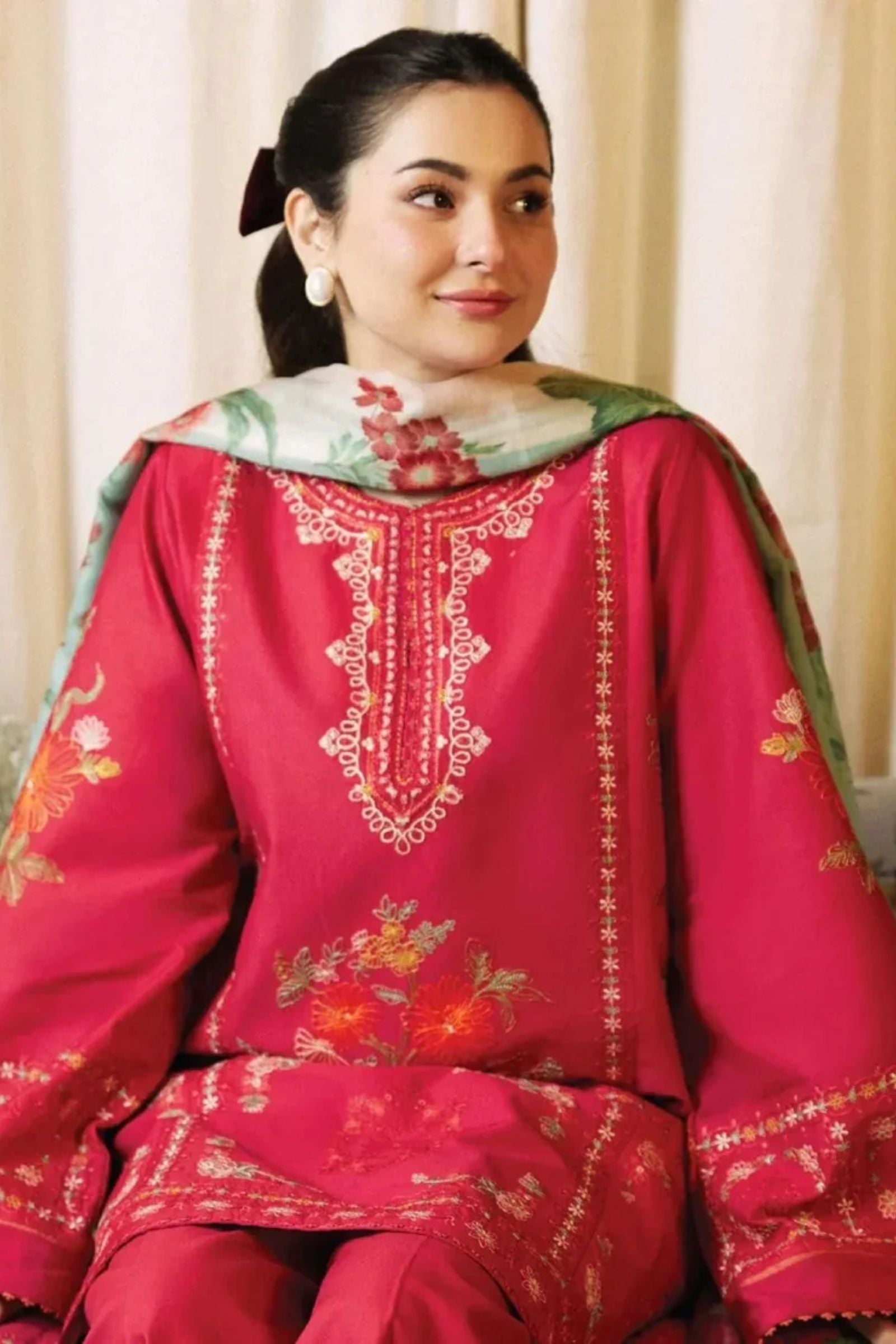 COCO - 3PC LAWN EMB SHIRT WITH MONARK PRINTED DUPATTA AND DYED TROUSER - EL1012
