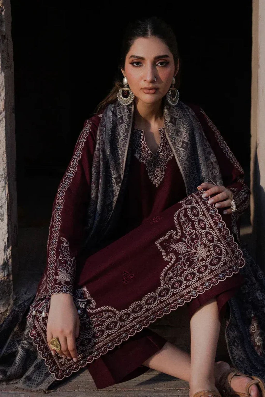 IZEL - 3PC LAWN EMB SHIRT WITH MONARK PRINTED DUPATTA AND DYED TROUSER - EL333