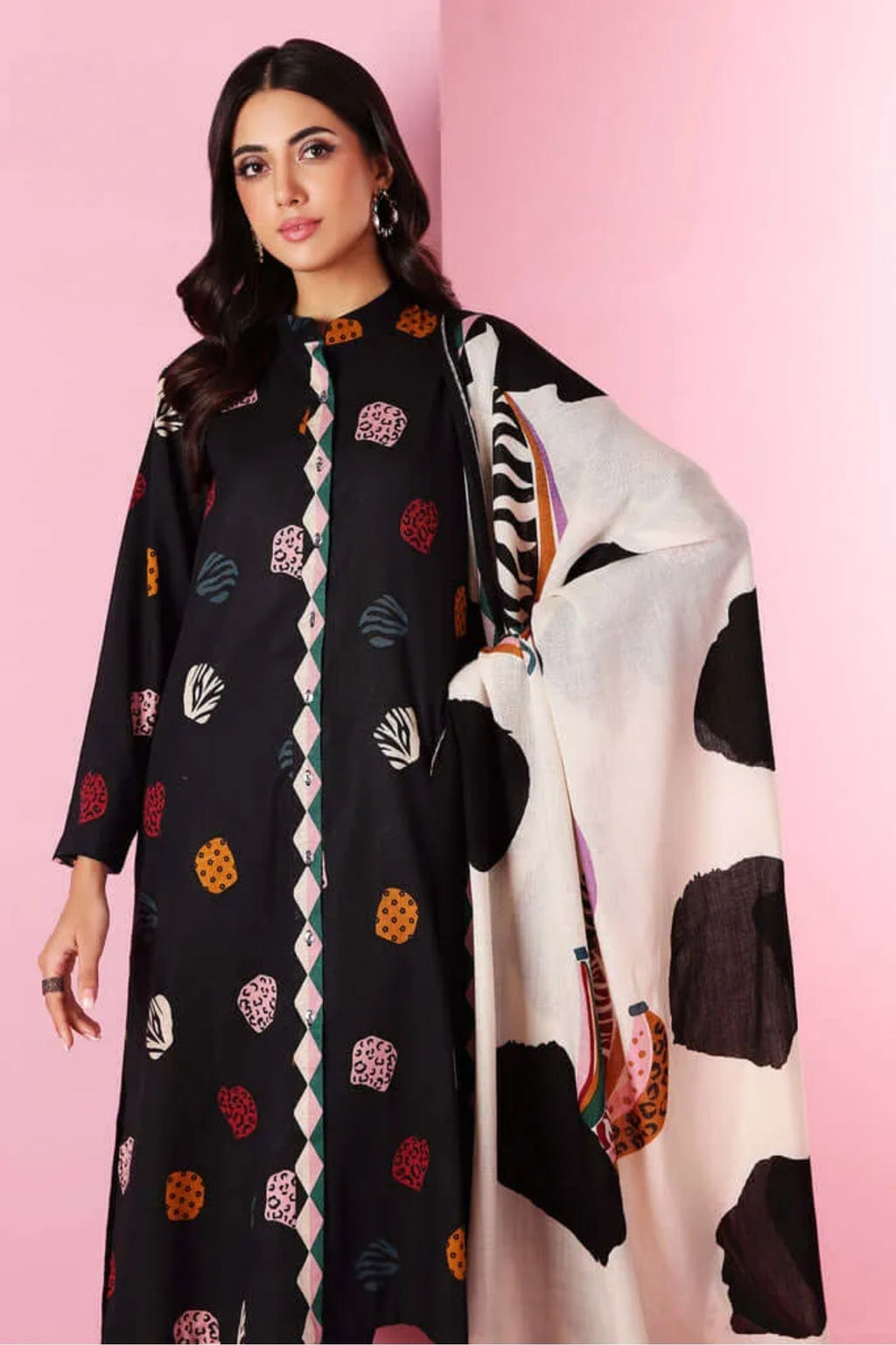 NIAHST- 3PC LAWN EMB SHIRT WITH MONARK PRINTED DUPATTA AND DYED TROUSER - EL148 BL