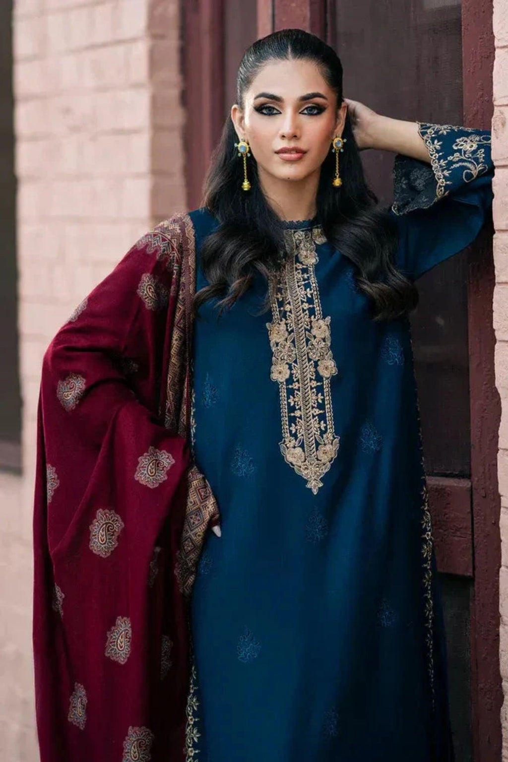 JAZMIN - 3PC LAWN EMBROIDERED SHIRT WITH MONARK PRINTED DUPATTA AND DYED TROUSER - EL320