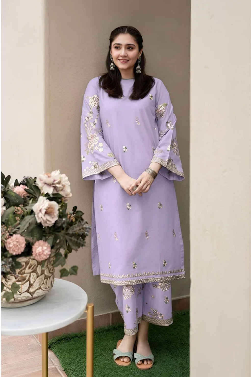 URGE - 2PC LAWN EMB SHIRT WITH LAWN EMB TROUSER - D 69