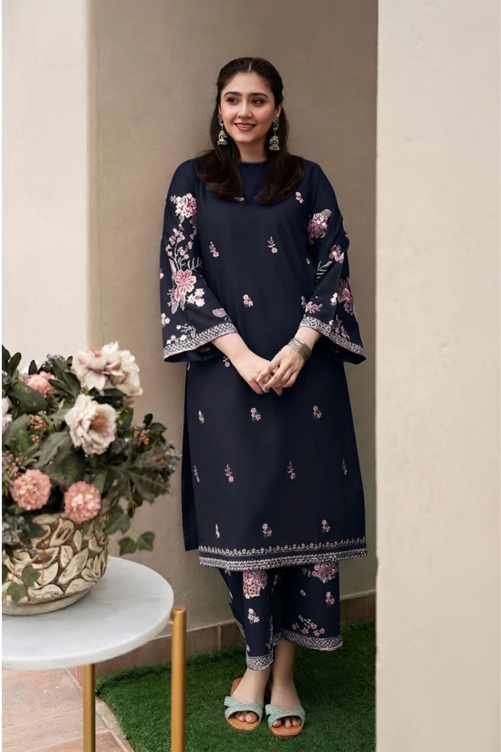 URGE - 2PC LAWN EMB SHIRT WITH LAWN EMB TROUSER - D 71