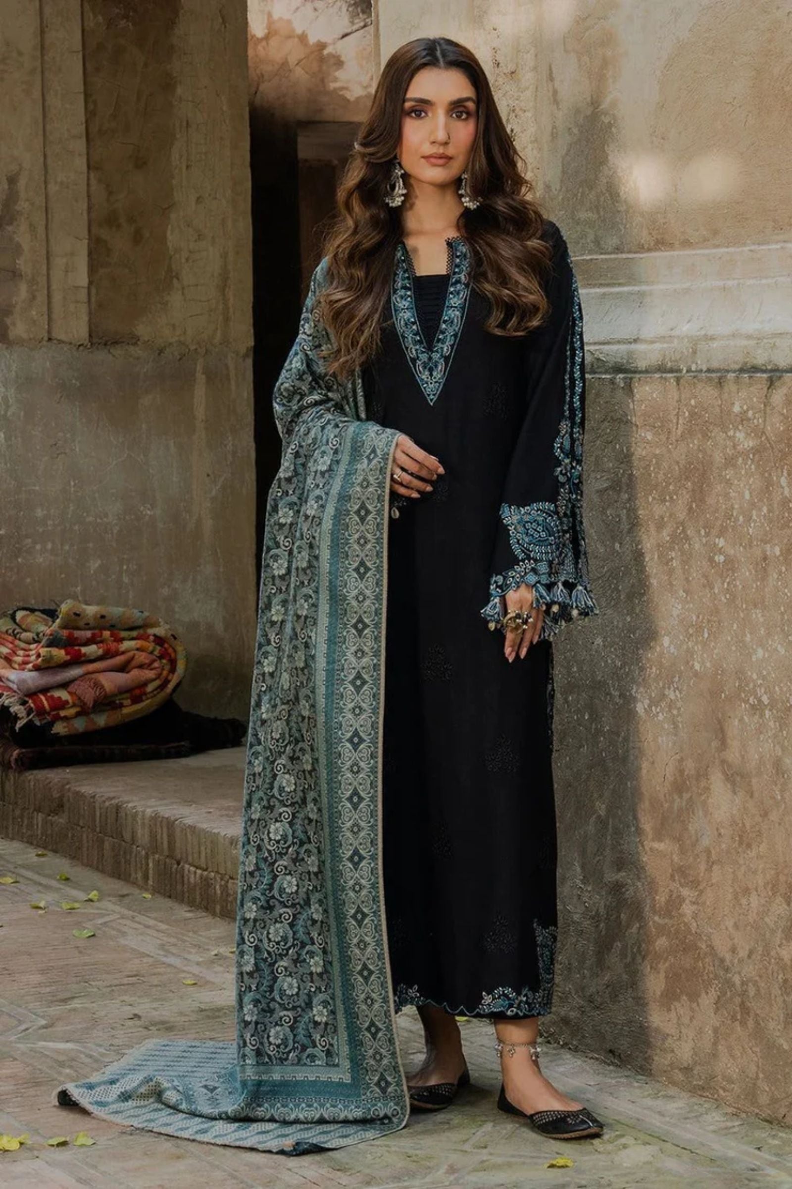 IZEL - 3PC LAWN EMB SHIRT WITH MONARK PRINTED DUPATTA AND DYED TROUSER - EL317