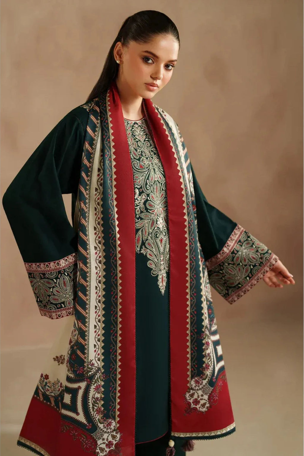 JAZMIN - 3PC LAWN EMB SHIRT WITH MONARK PRINTED DUPATTA AND DYED TROUSER - EL336