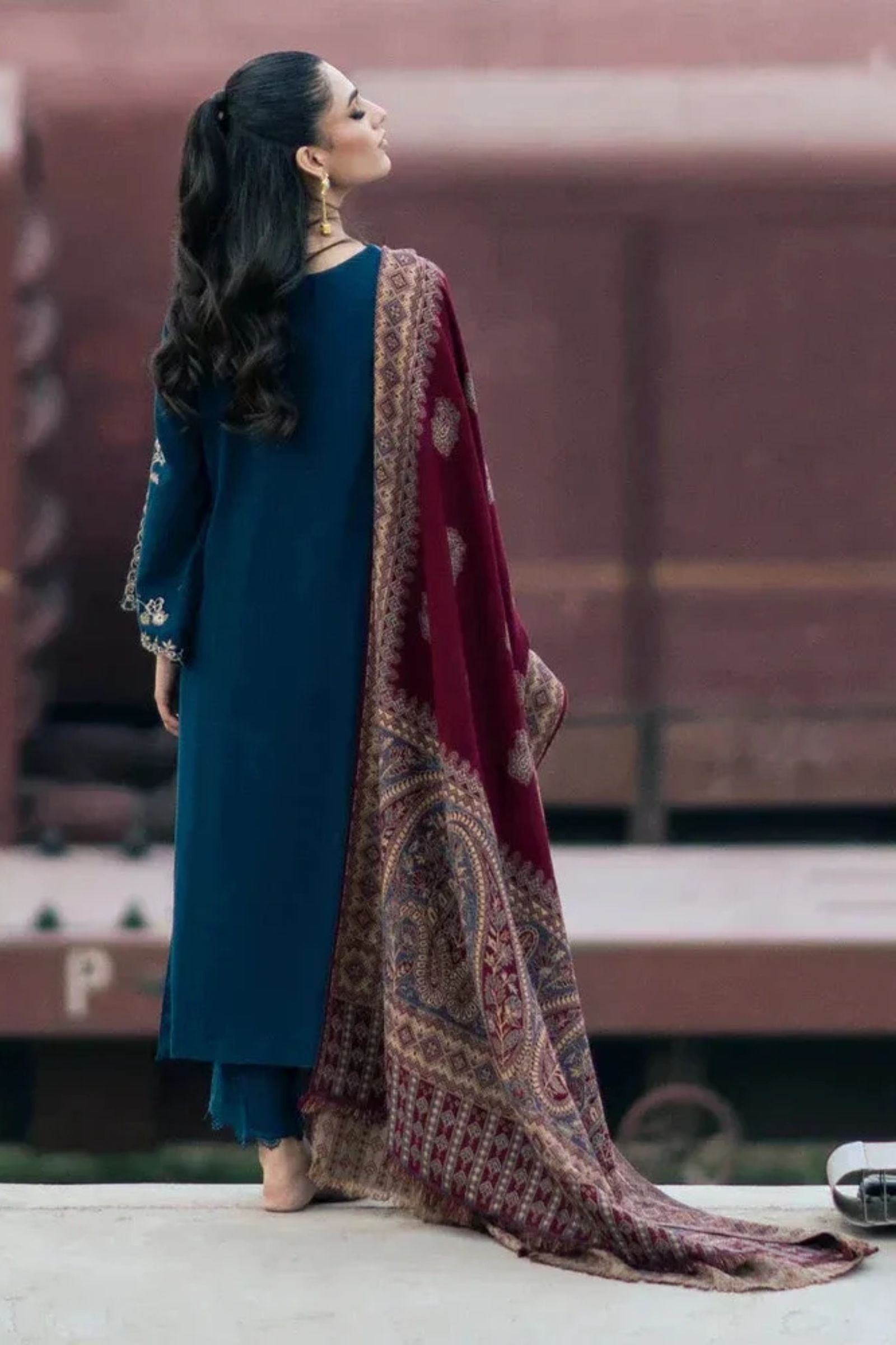 JAZMIN - 3PC LAWN EMBROIDERED SHIRT WITH MONARK PRINTED DUPATTA AND DYED TROUSER - EL320