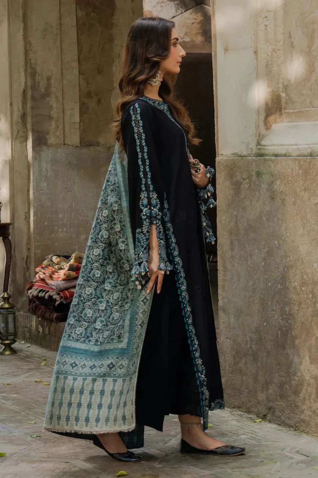 IZEL - 3PC LAWN EMB SHIRT WITH MONARK PRINTED DUPATTA AND DYED TROUSER - EL317