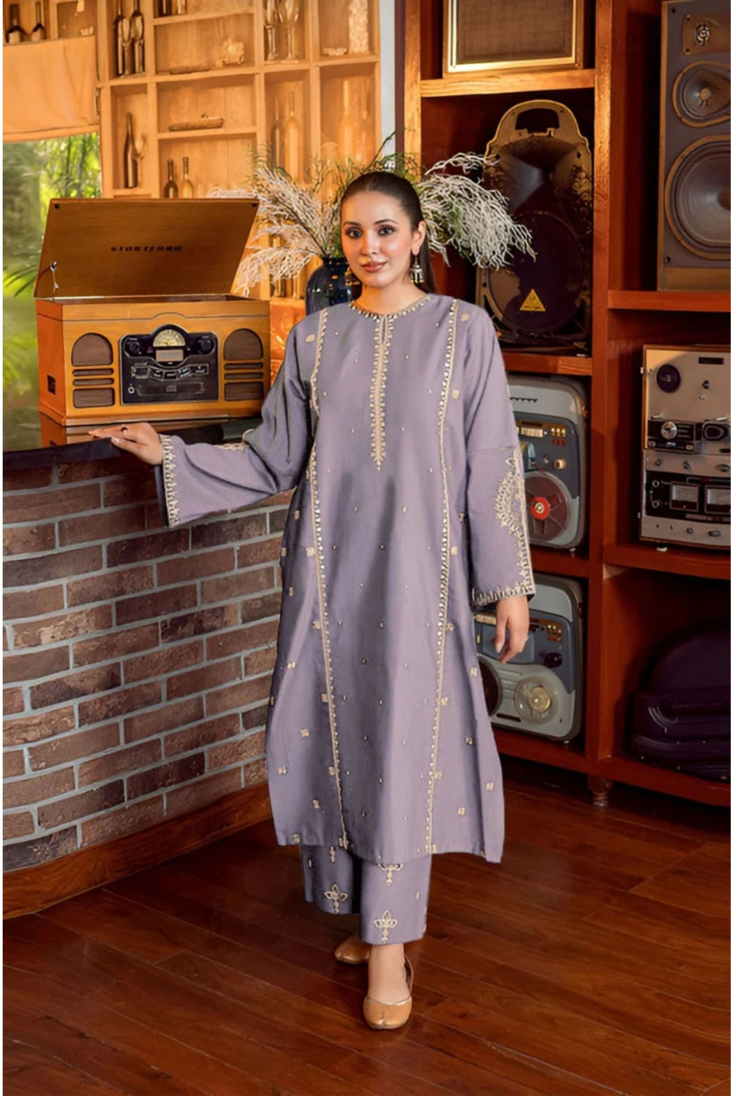 URGE - 2PC LAWN SEQUIN EMB SHIRT WITH LAWN EMB TROUSER - D 73