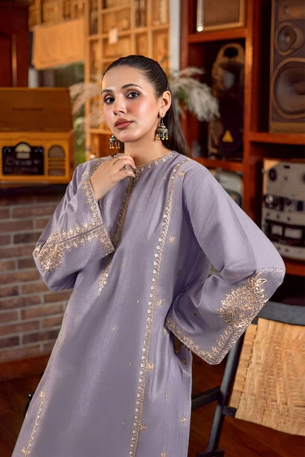 URGE - 2PC LAWN SEQUIN EMB SHIRT WITH LAWN EMB TROUSER - D 73