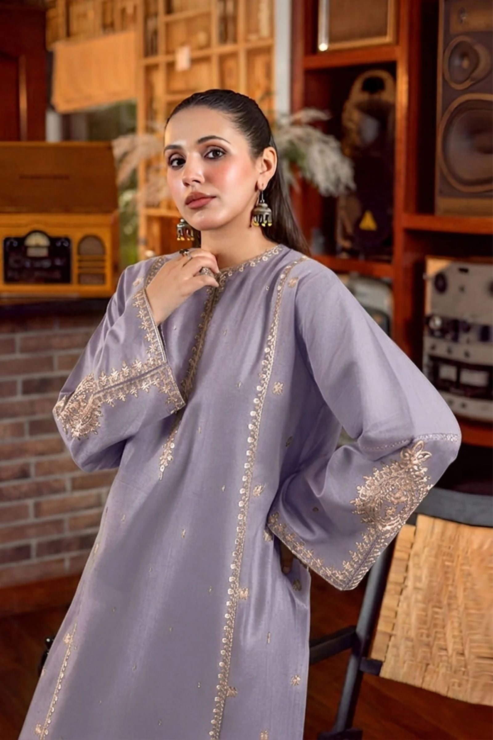 URGE - 2PC LAWN SEQUIN EMB SHIRT WITH LAWN EMB TROUSER - D 73