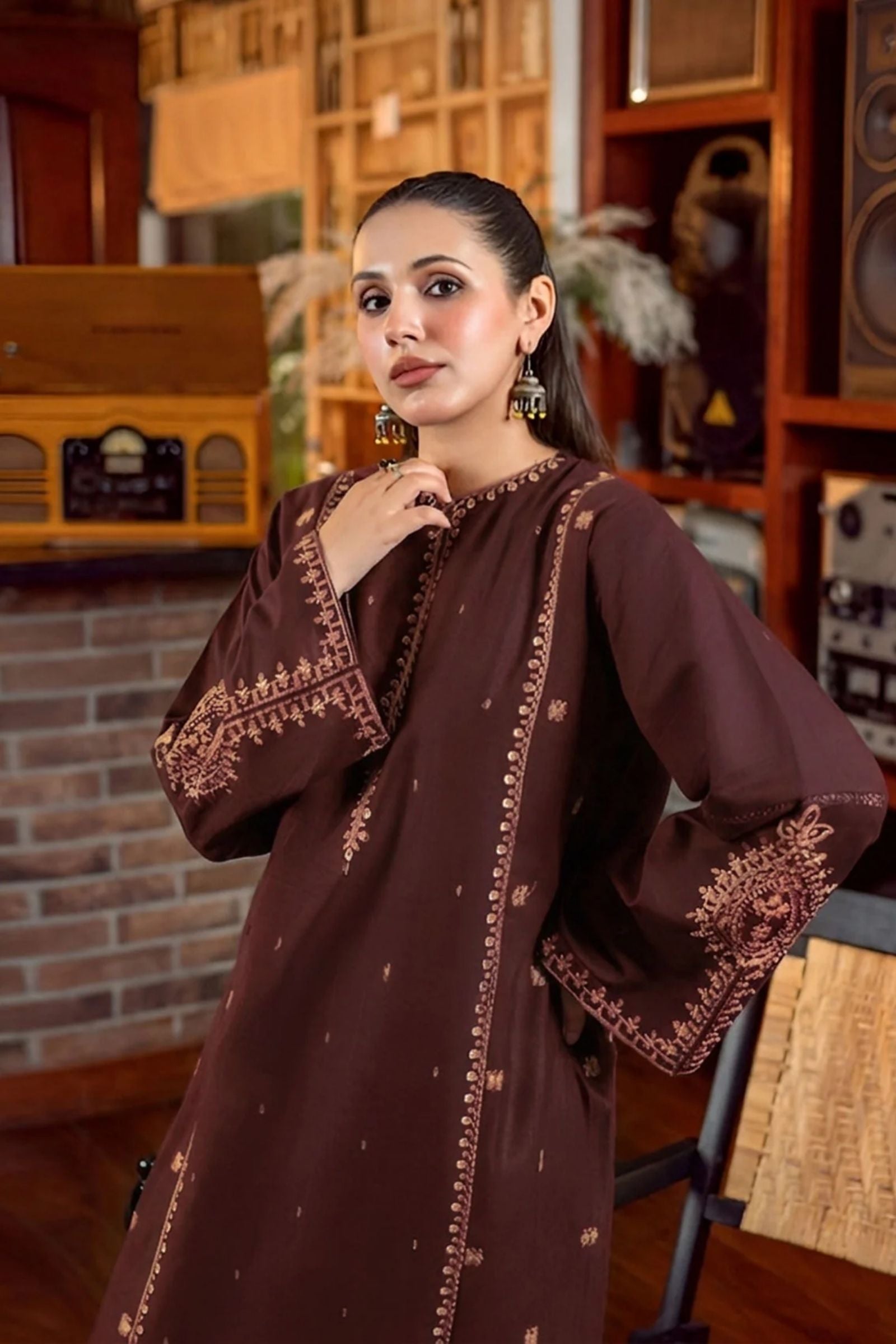 URGE - 2PC LAWN SEQUIN EMB SHIRT WITH LAWN EMB TROUSER - D 74