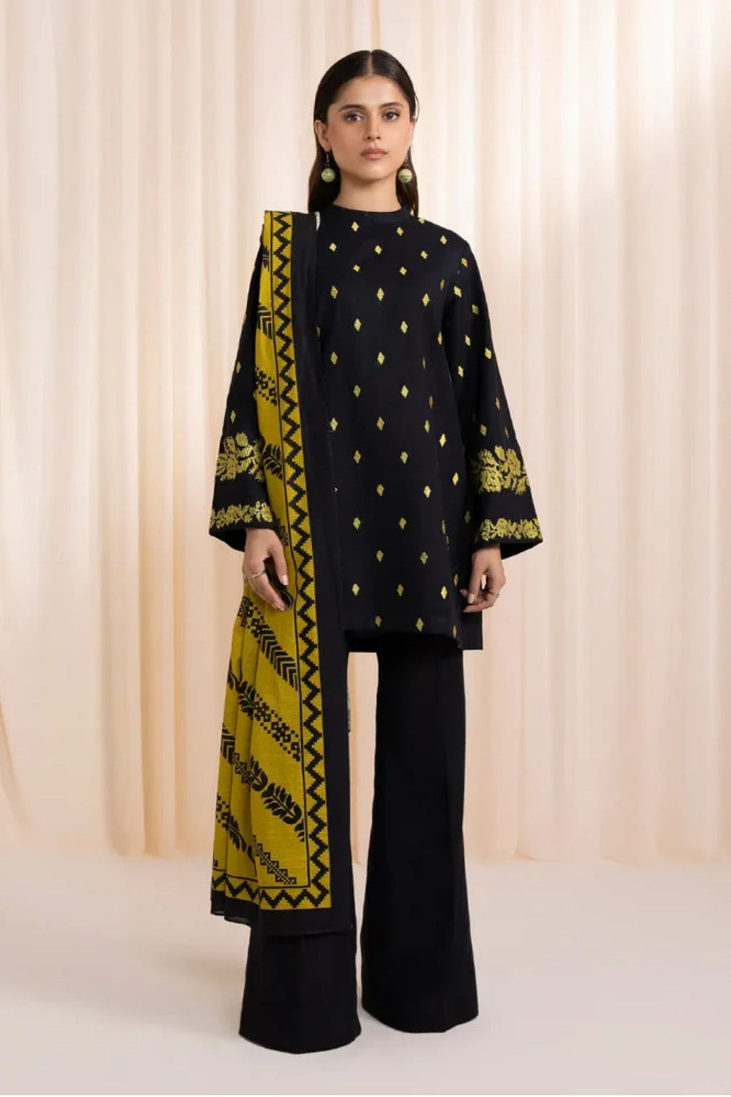 SAPPHIRE - 3PC LAWN EMB SHIRT WITH MONARK PRINTED DUPATTA AND DYED TROUSER - EL335