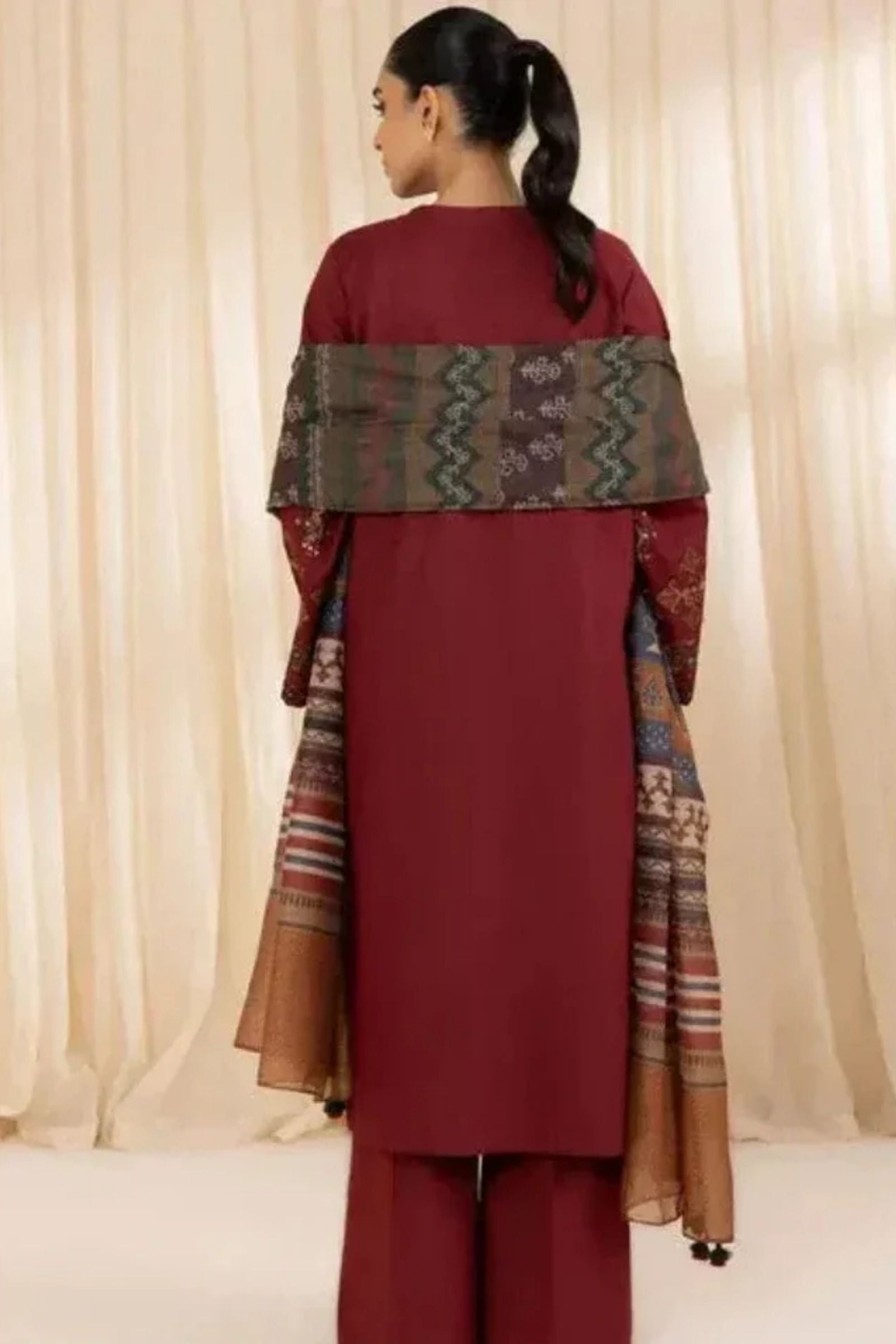 SAPPHIRE - 3PC LAWN EMB SHIRT WITH MONARK PRINTED DUPATTA AND DYED TROUSER - EL316