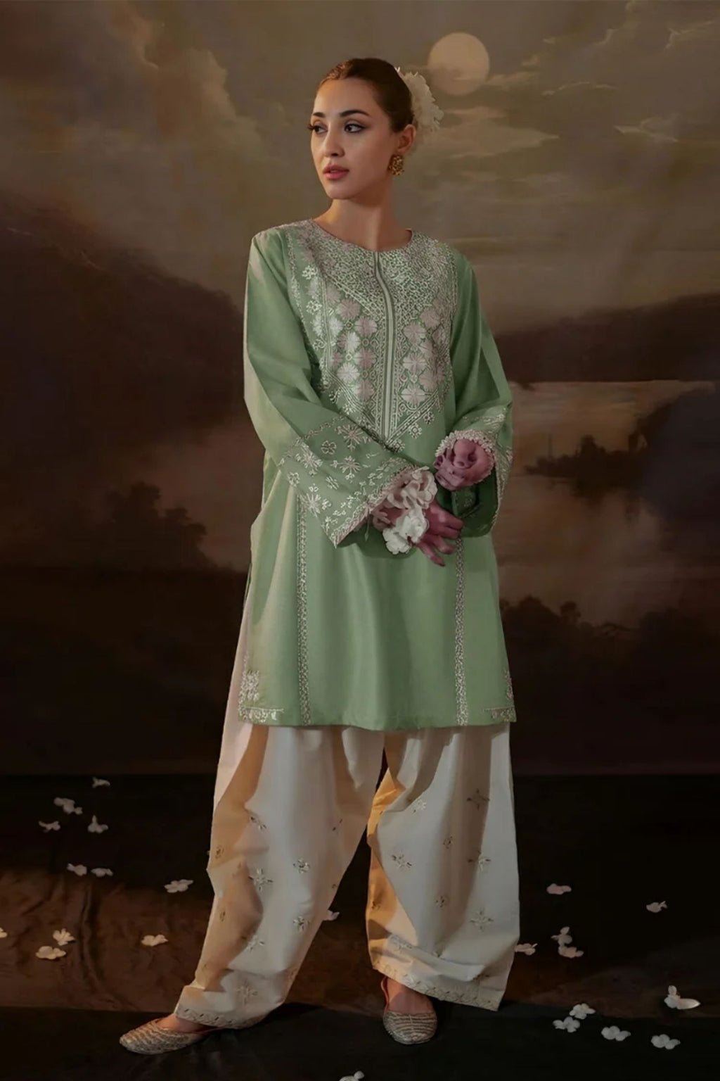 URGE - 2PC LAWN EMB SHIRT WITH LAWN EMB TROUSER - D 86