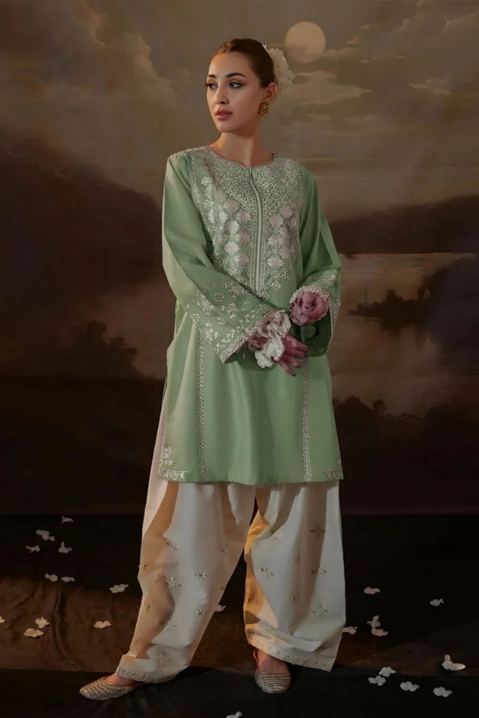 URGE - 2PC LAWN EMB SHIRT WITH LAWN EMB TROUSER - D 86