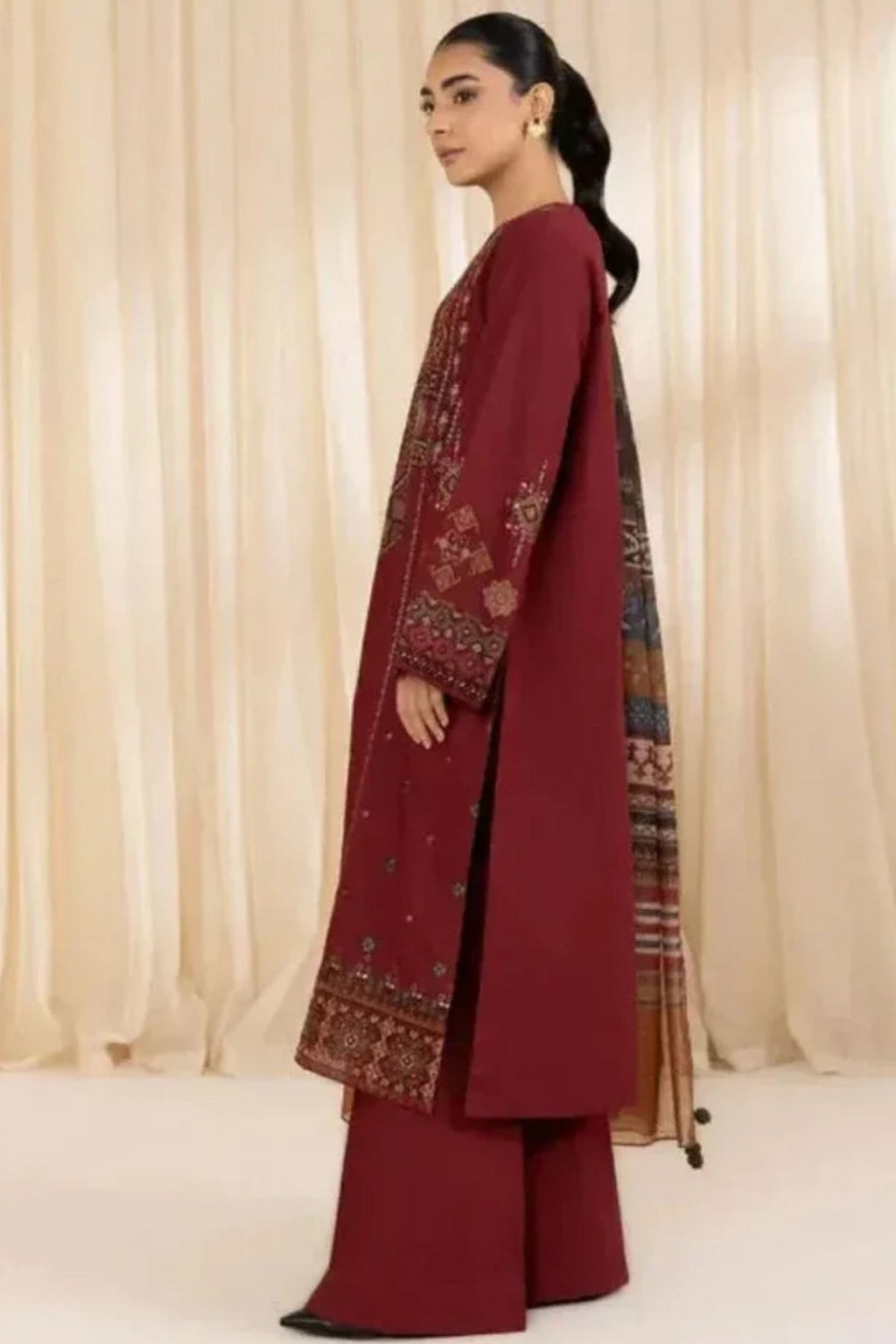SAPPHIRE - 3PC LAWN EMB SHIRT WITH MONARK PRINTED DUPATTA AND DYED TROUSER - EL316
