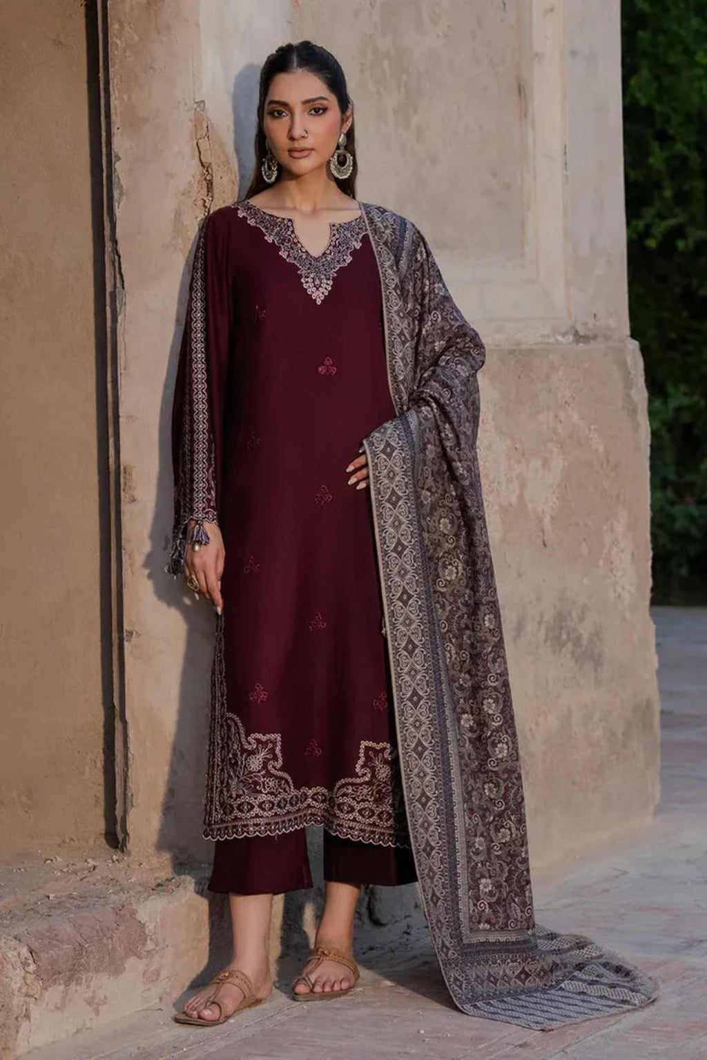 IZEL - 3PC LAWN EMB SHIRT WITH MONARK PRINTED DUPATTA AND DYED TROUSER - EL333