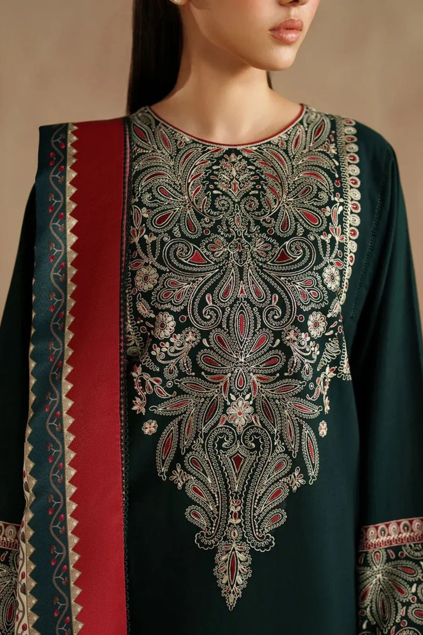 JAZMIN - 3PC LAWN EMB SHIRT WITH MONARK PRINTED DUPATTA AND DYED TROUSER - EL336