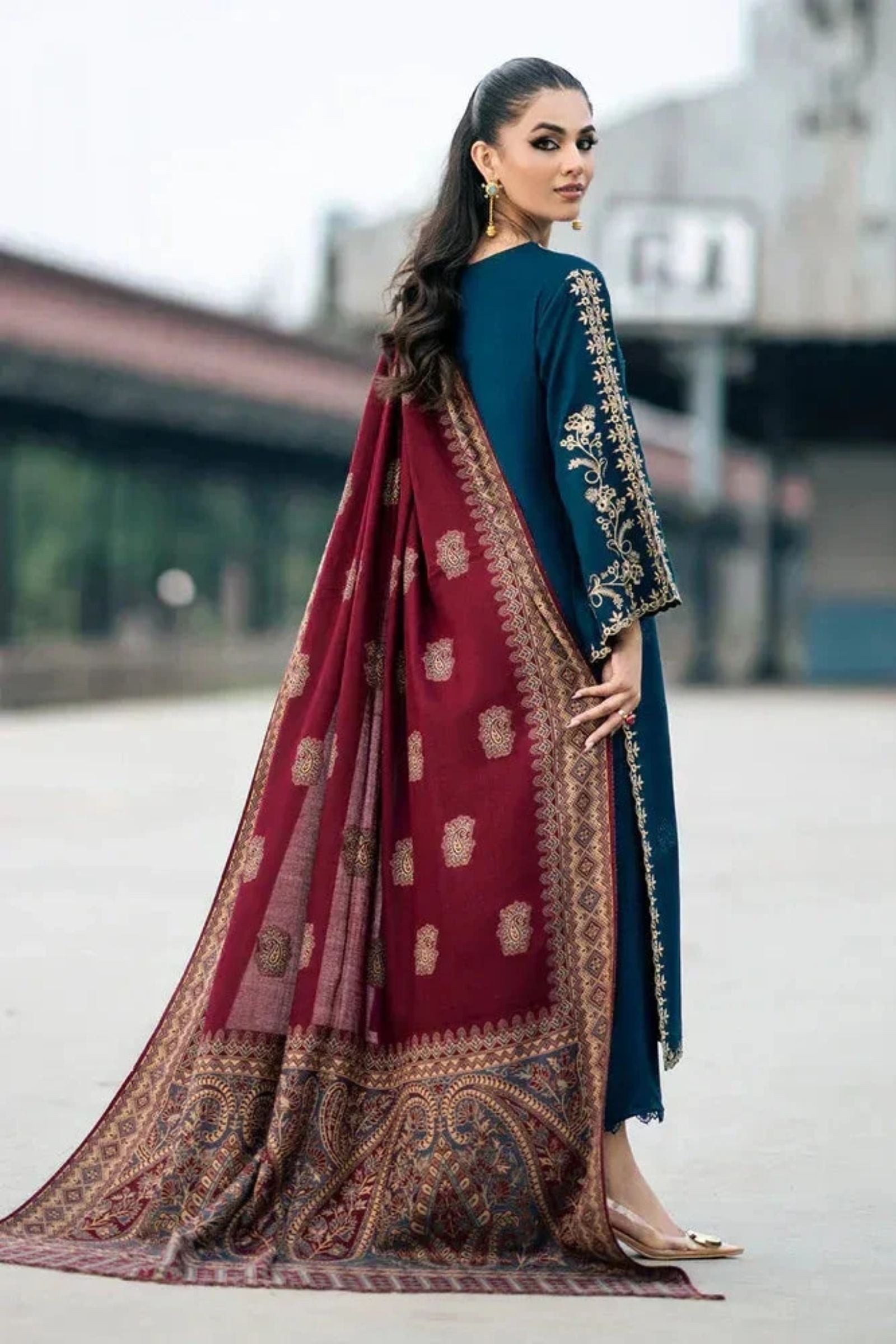 JAZMIN - 3PC LAWN EMBROIDERED SHIRT WITH MONARK PRINTED DUPATTA AND DYED TROUSER - EL320