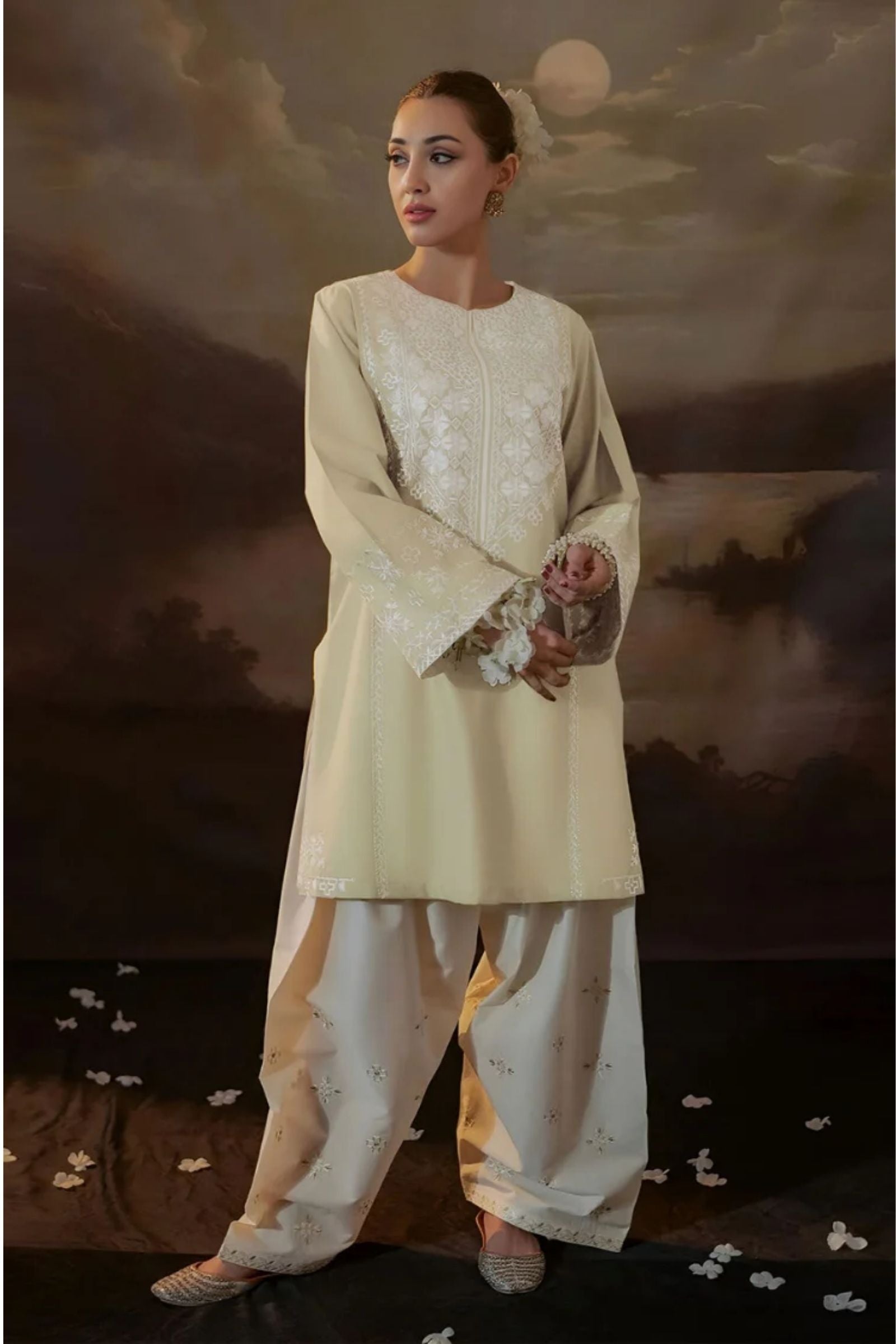 URGE - 2PC LAWN EMB SHIRT WITH LAWN EMB TROUSER - D 75