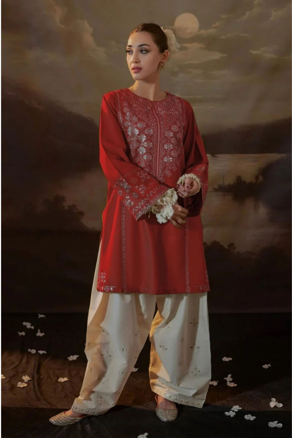 URGE - 2PC LAWN EMB SHIRT WITH LAWN EMB TROUSER - D 76
