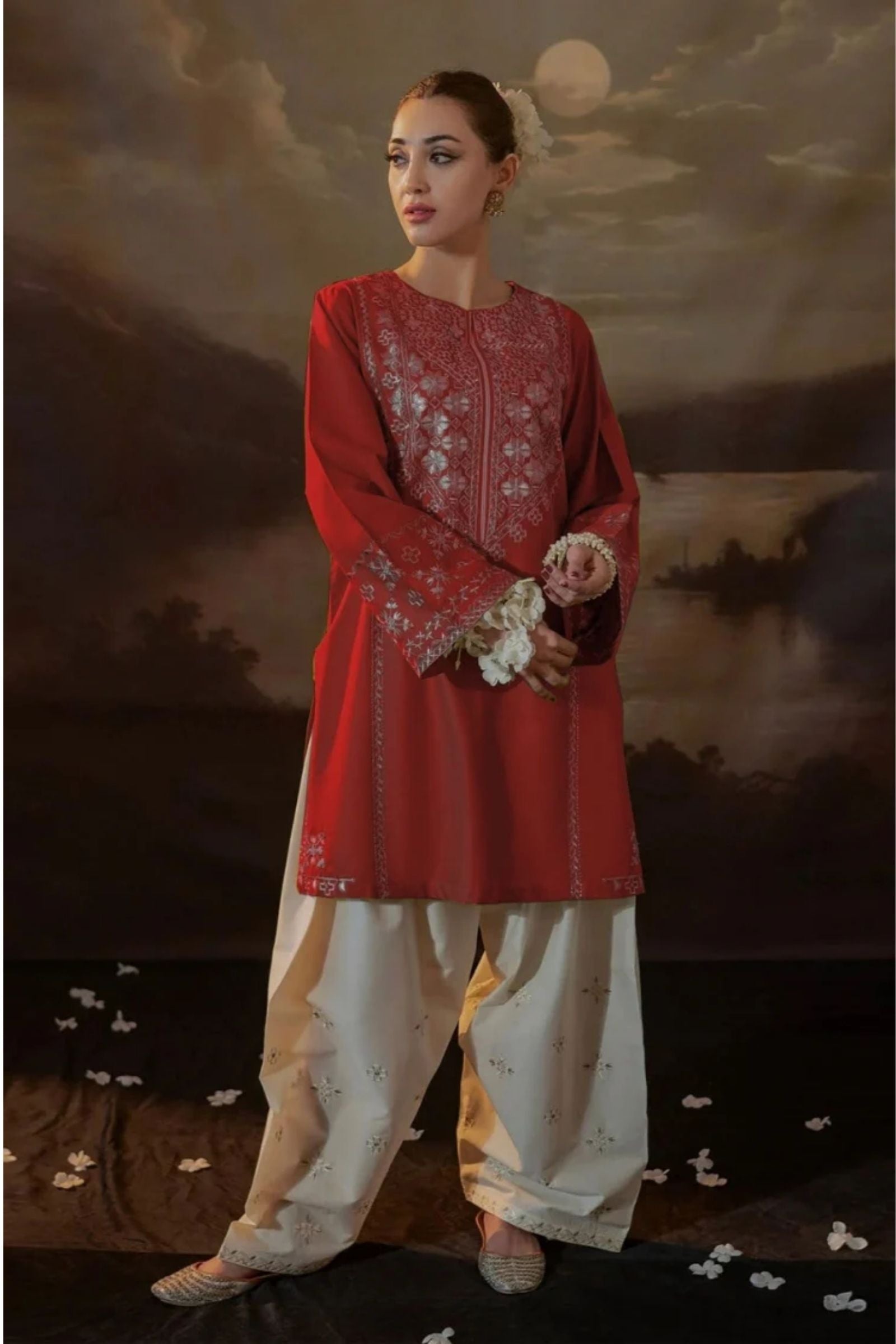 URGE - 2PC LAWN EMB SHIRT WITH LAWN EMB TROUSER - D 76