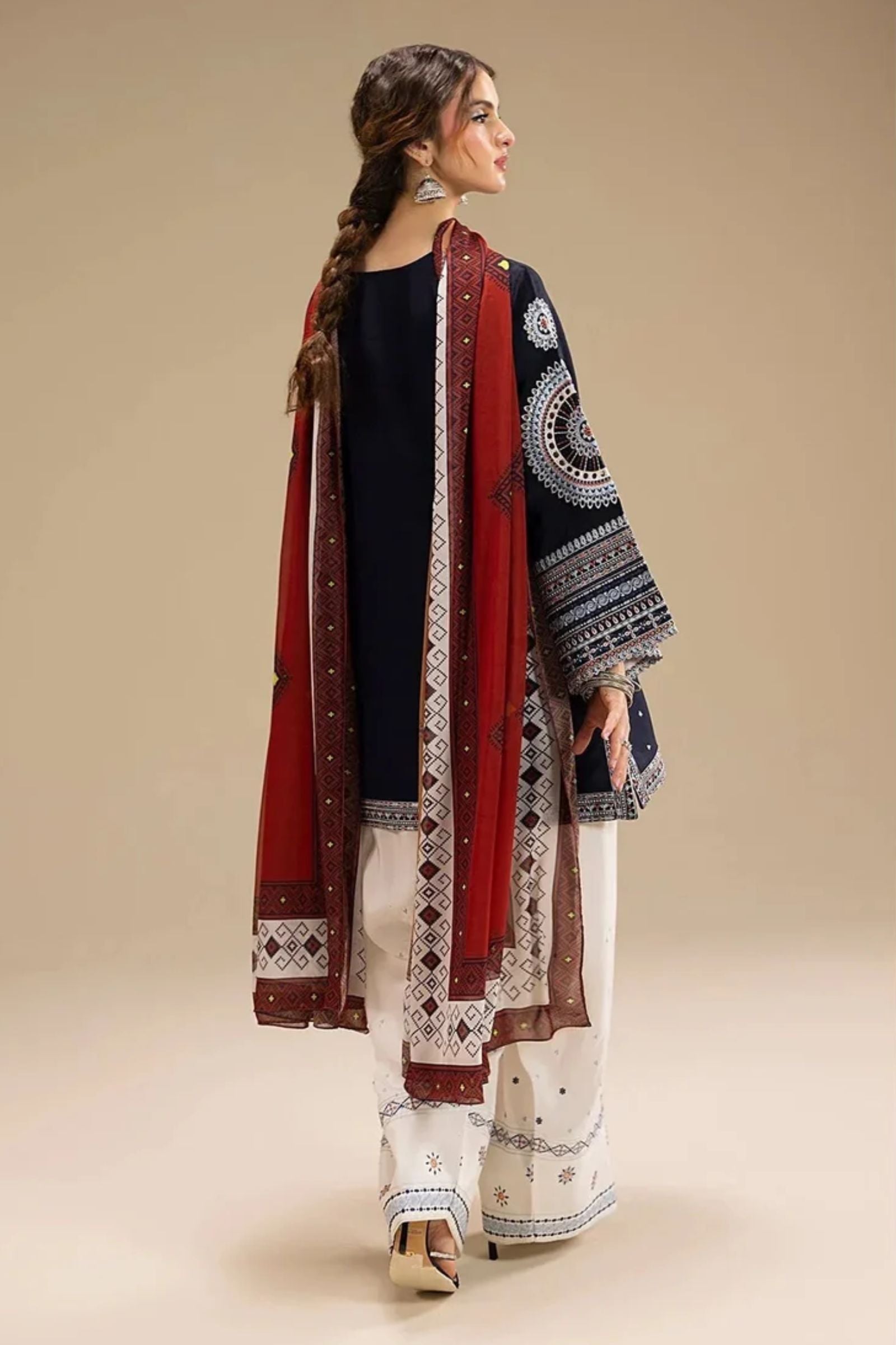 JAZMIN - 3PC LAWN EMB SHIRT WITH MONARK PRINTED DUPATTA AND DYED TROUSER - EL203