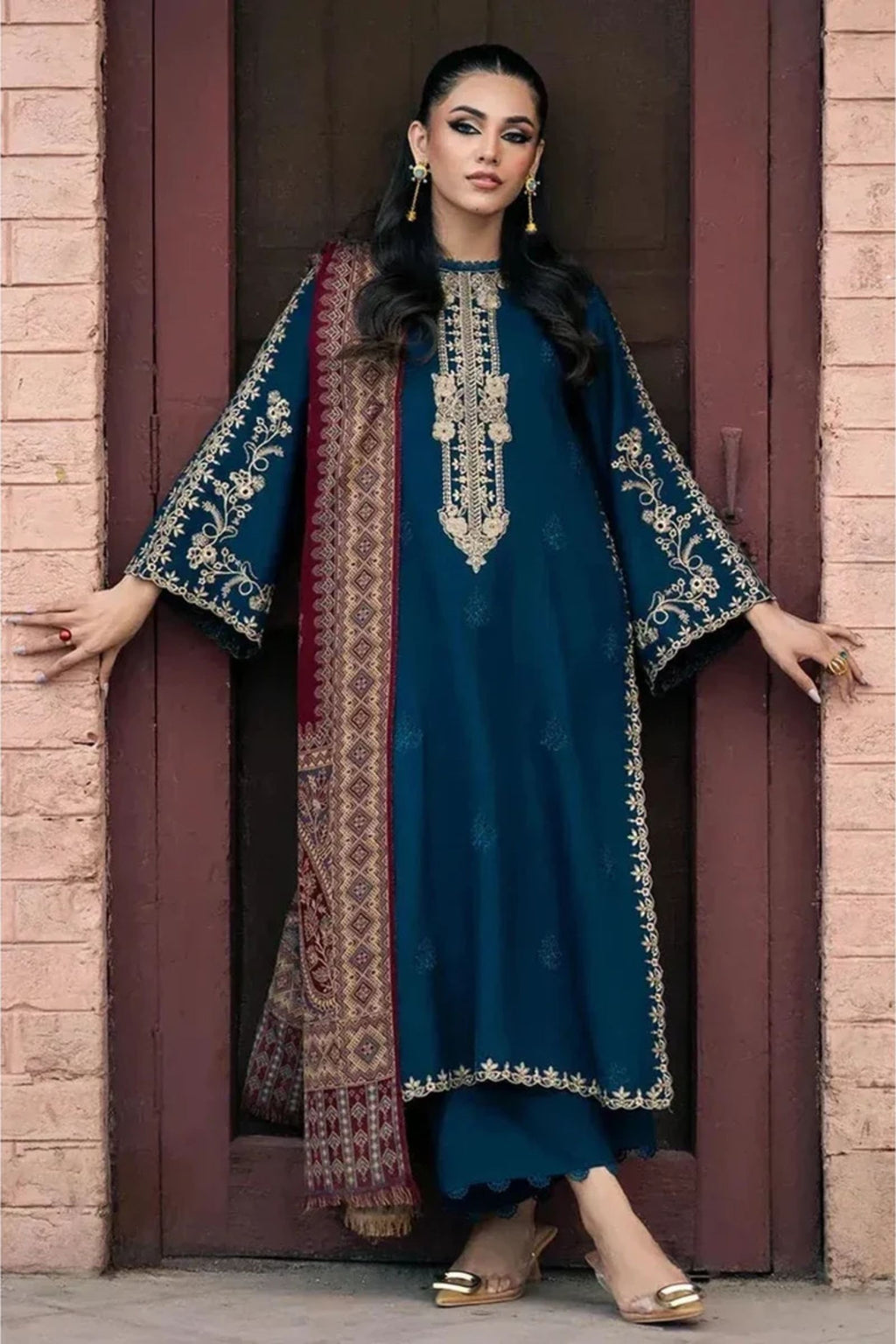 JAZMIN - 3PC LAWN EMBROIDERED SHIRT WITH MONARK PRINTED DUPATTA AND DYED TROUSER - EL320