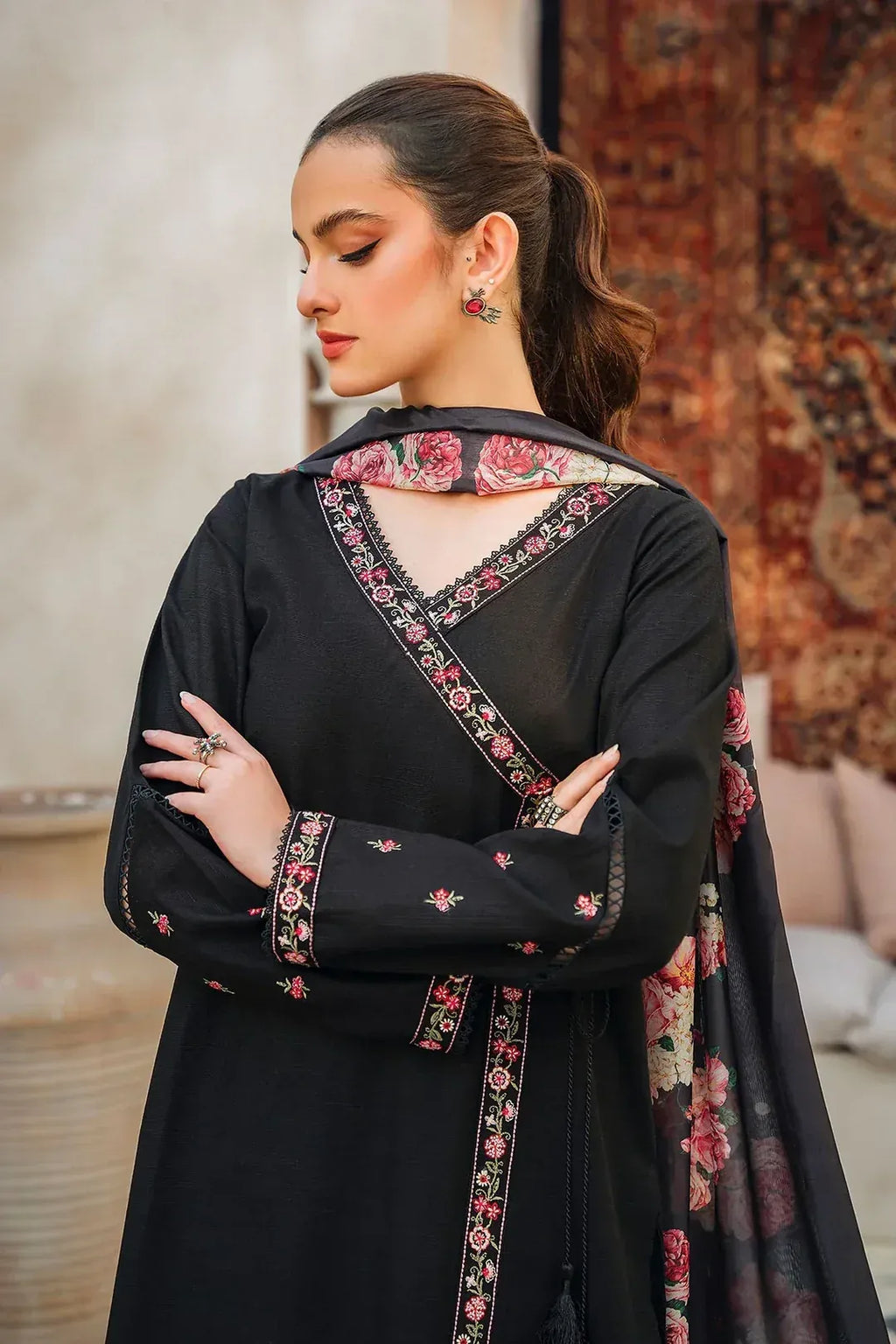 IZEL - 3PC LAWN EMB SHIRT WITH MONARK PRINTED DUPATTA AND DYED TROUSER - EL167