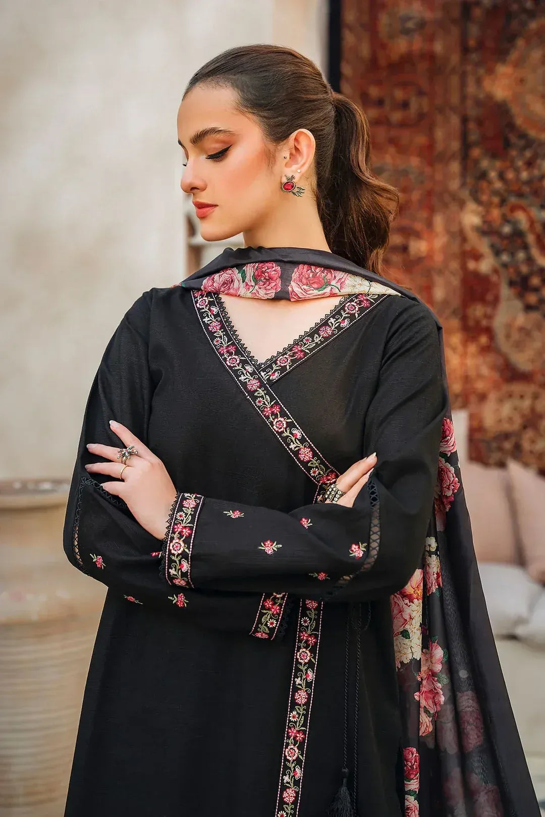 IZEL - 3PC LAWN EMB SHIRT WITH MONARK PRINTED DUPATTA AND DYED TROUSER - EL167