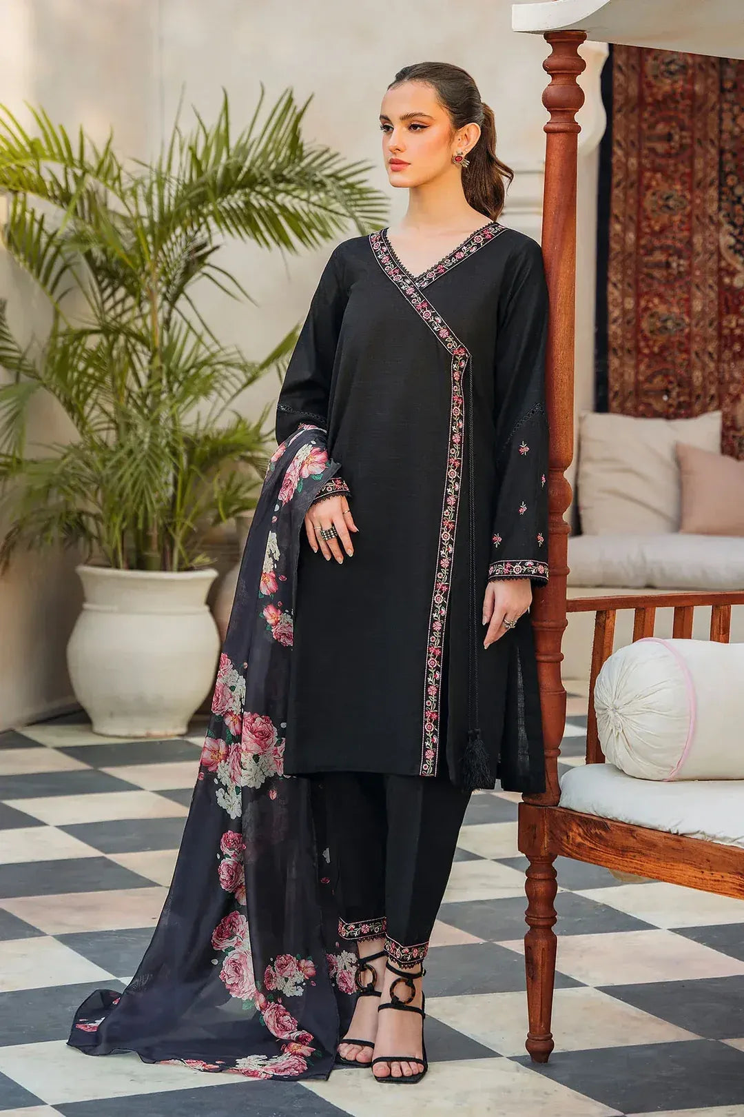 IZEL - 3PC LAWN EMB SHIRT WITH MONARK PRINTED DUPATTA AND DYED TROUSER - EL167