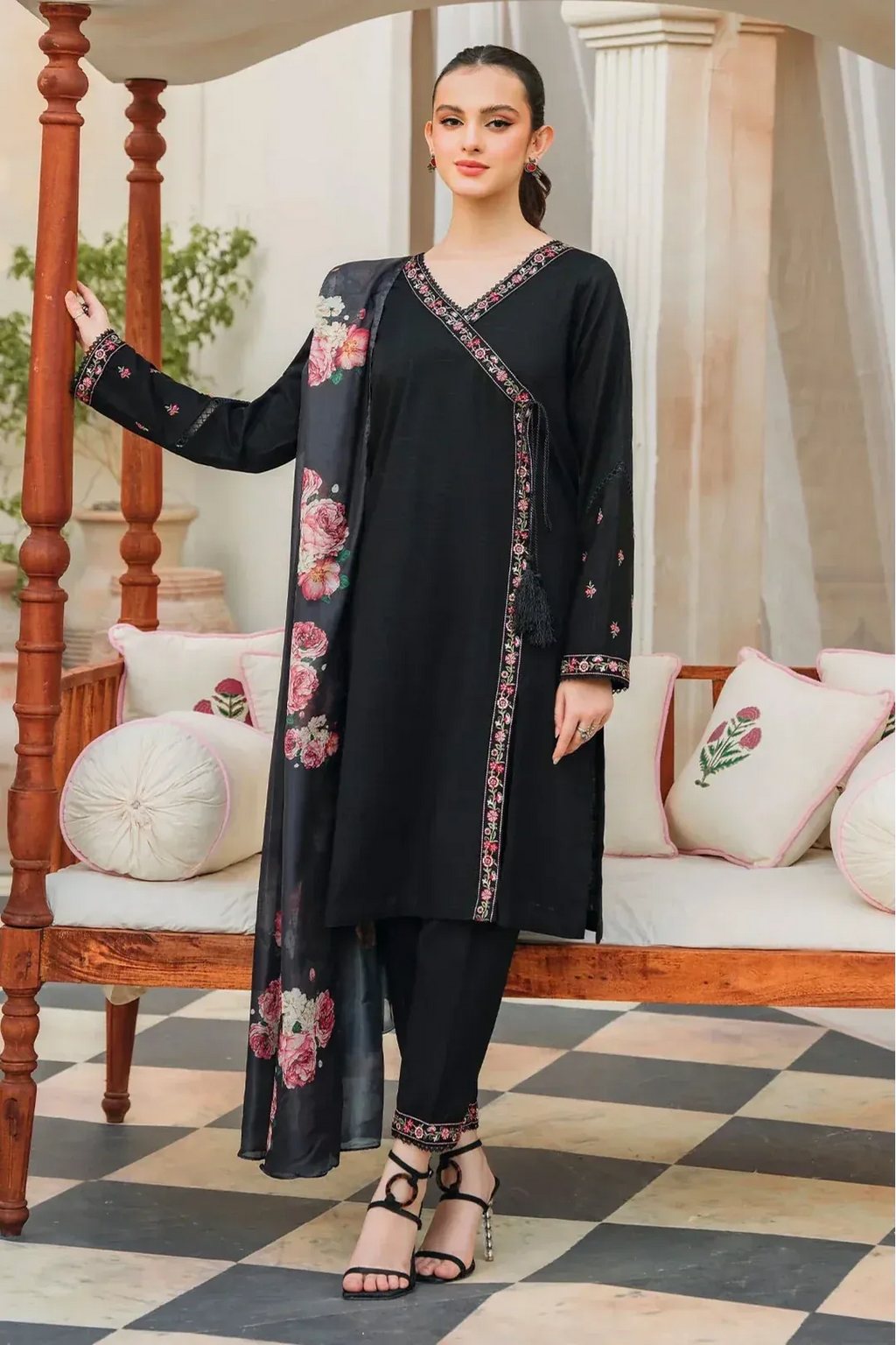 IZEL - 3PC LAWN EMB SHIRT WITH MONARK PRINTED DUPATTA AND DYED TROUSER - EL167