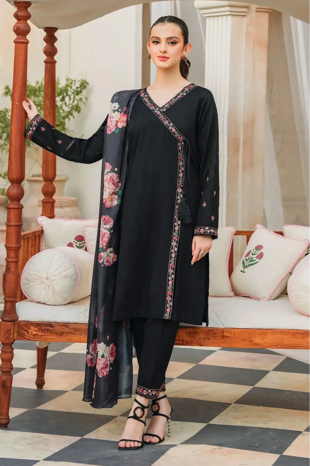 IZEL - 3PC LAWN EMB SHIRT WITH MONARK PRINTED DUPATTA AND DYED TROUSER - EL167