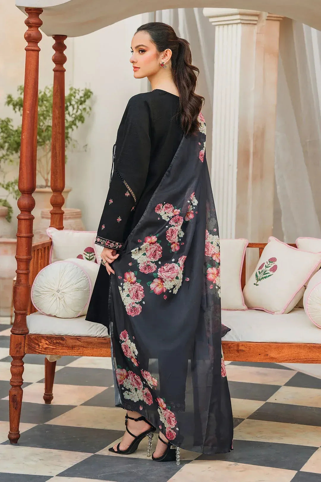 IZEL - 3PC LAWN EMB SHIRT WITH MONARK PRINTED DUPATTA AND DYED TROUSER - EL167