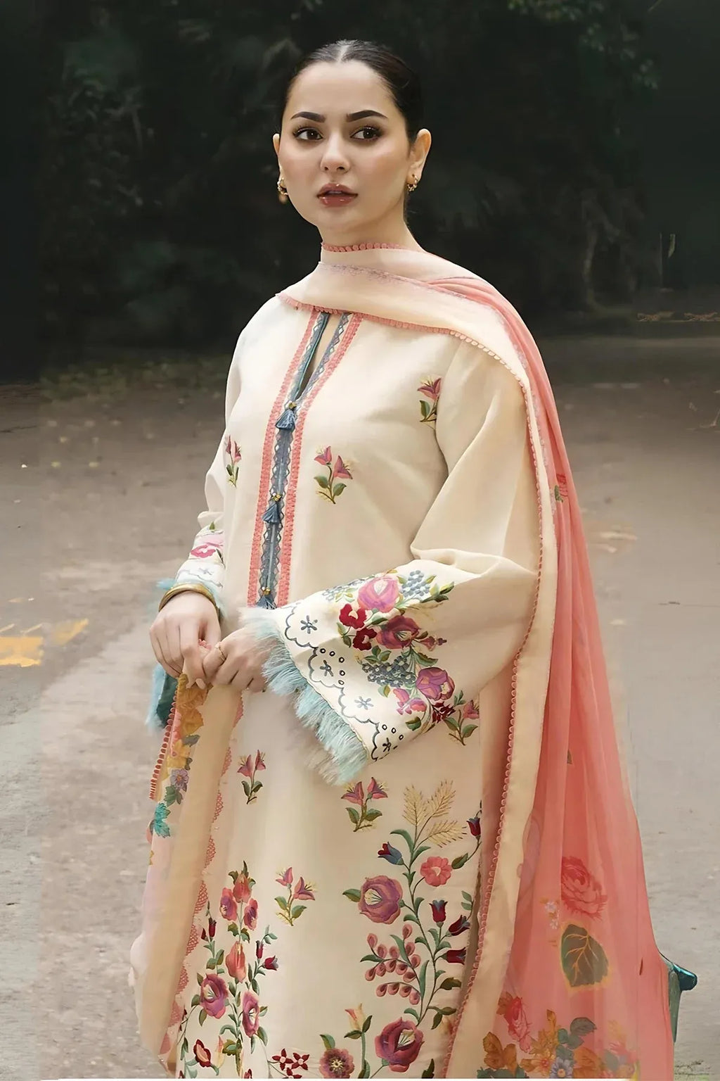 COCO- 3PC LAWN EMB SHIRT WITH MONARK PRINTED DUPATTA AND DYED TROUSER - EL1014