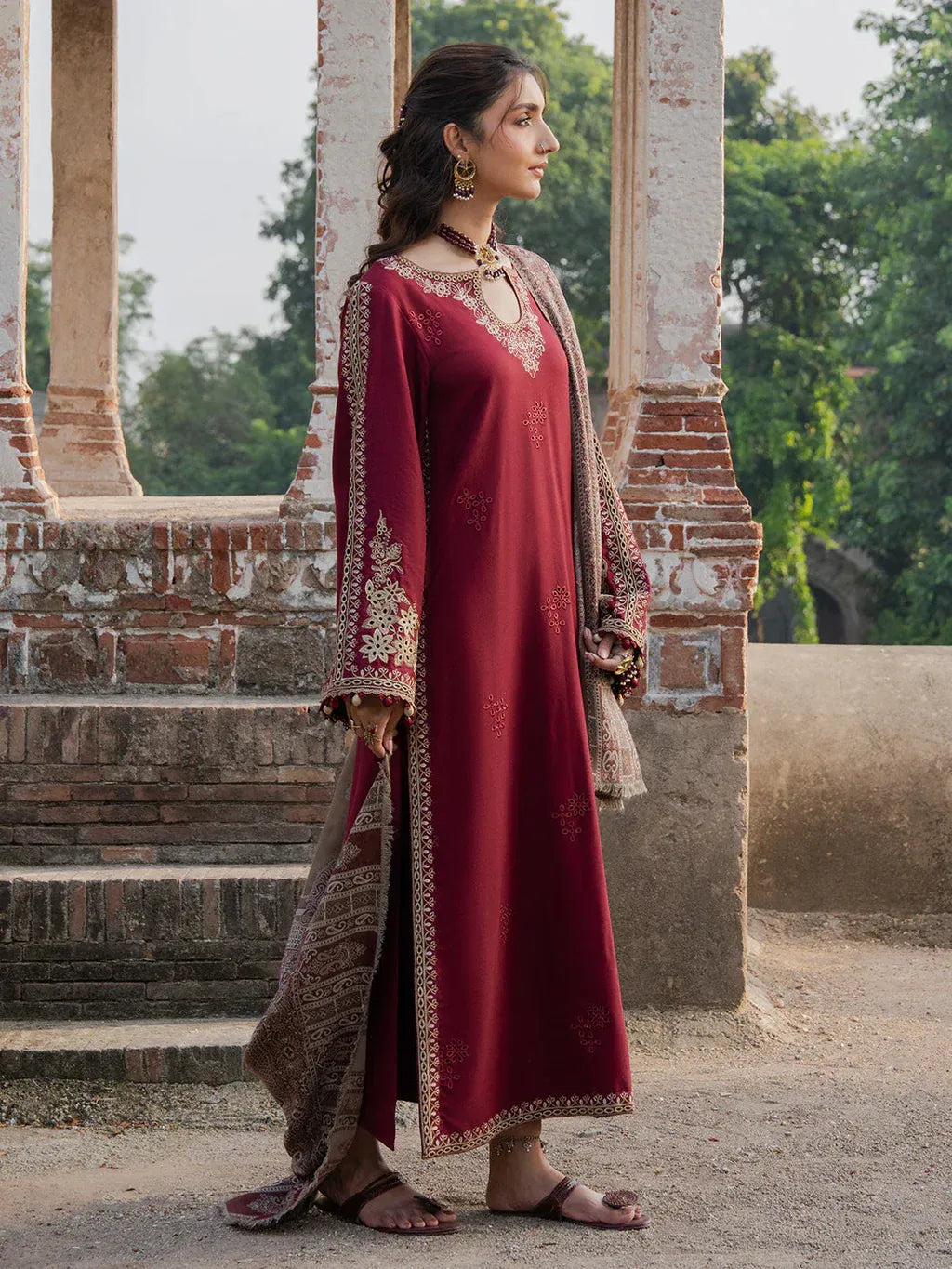 IZEL - 3PC LAWN EMB SHIRT WITH MONARK PRINTED DUPATTA AND DYED TROUSER - EL236