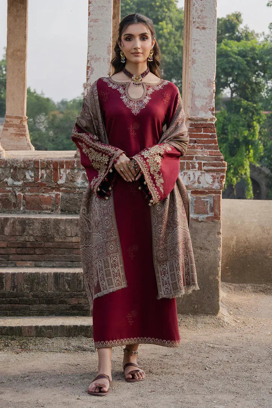 IZEL - 3PC LAWN EMB SHIRT WITH MONARK PRINTED DUPATTA AND DYED TROUSER - EL236