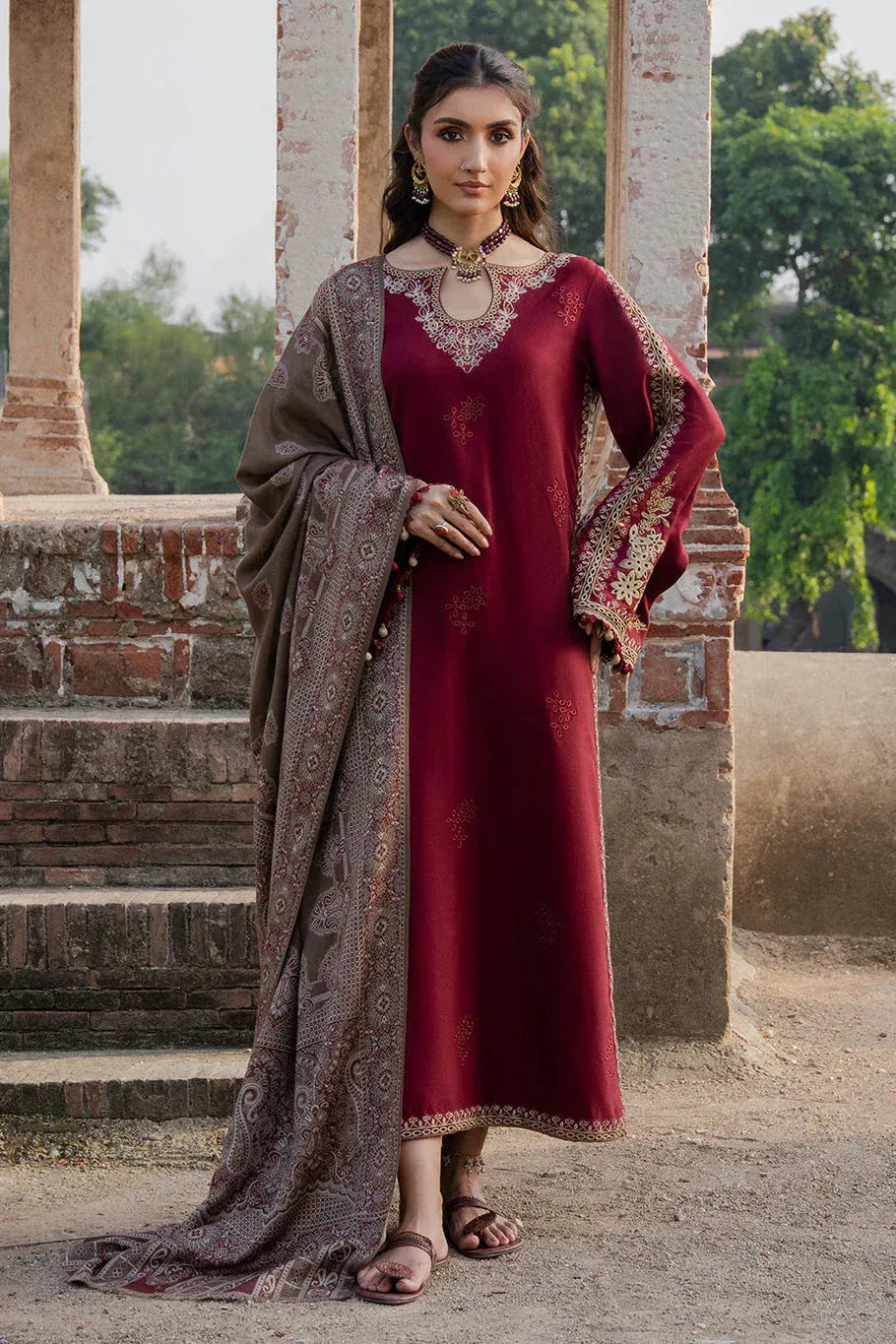 IZEL - 3PC LAWN EMB SHIRT WITH MONARK PRINTED DUPATTA AND DYED TROUSER - EL236