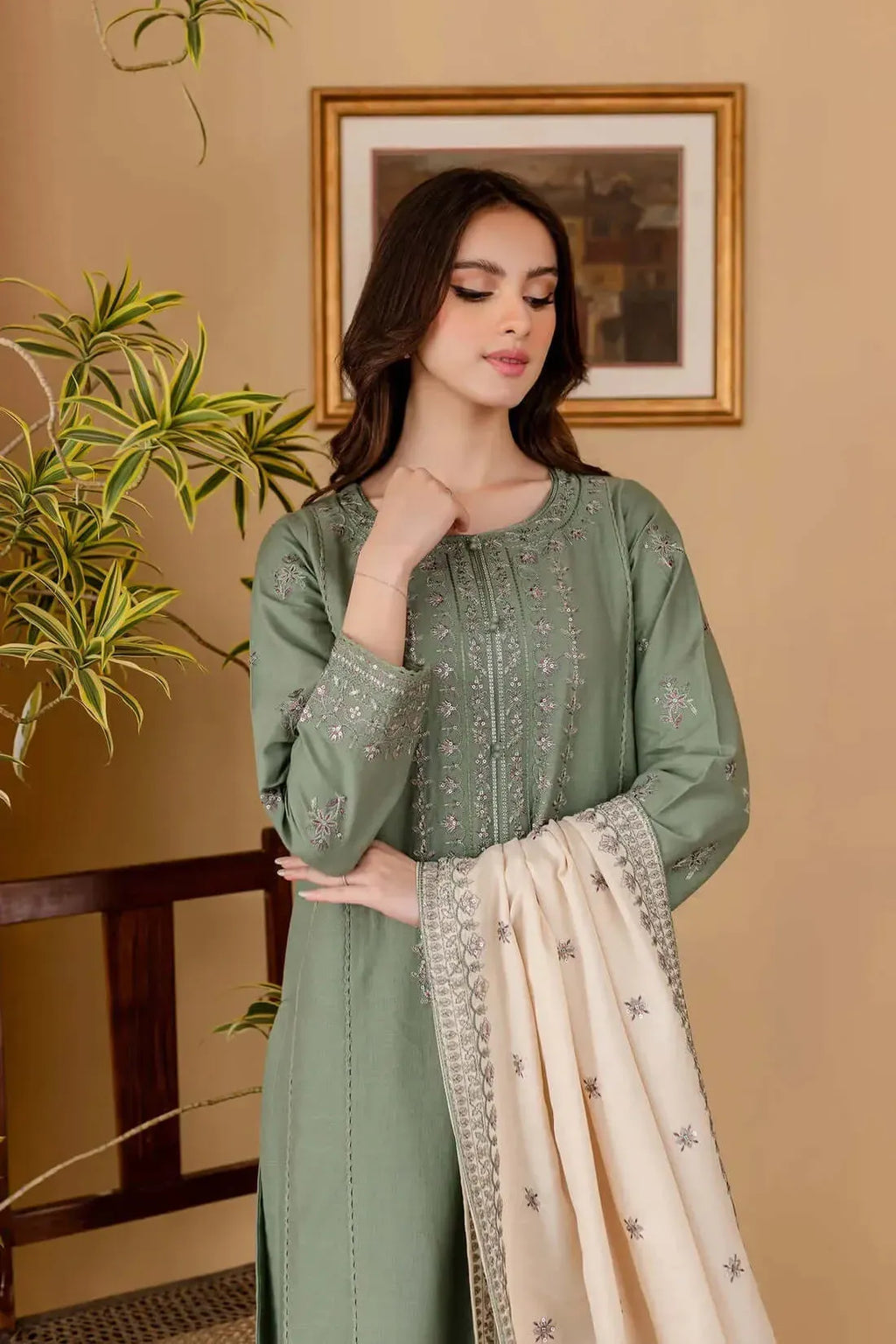 JAZMIN - 3PC LAWN EMB SHIRT WITH LAWN EMB DUPATTA AND DYED TROUSER - EL210