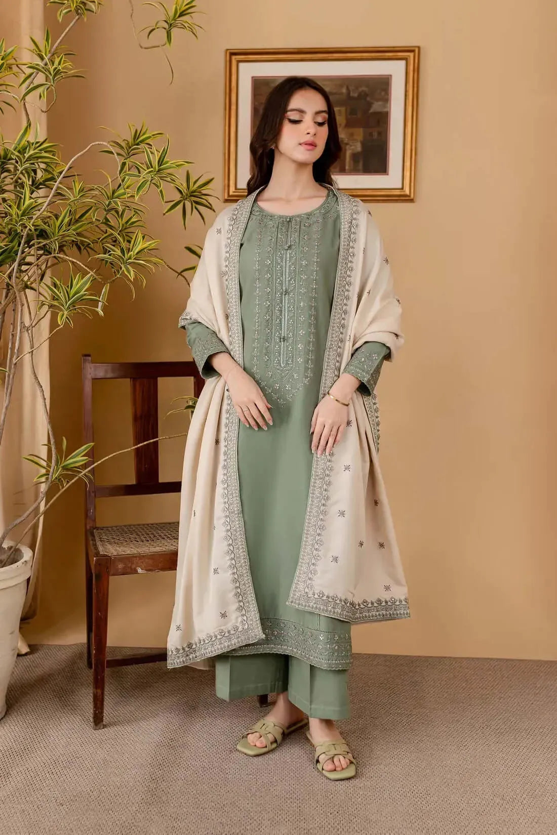 JAZMIN - 3PC LAWN EMB SHIRT WITH LAWN EMB DUPATTA AND DYED TROUSER - EL210